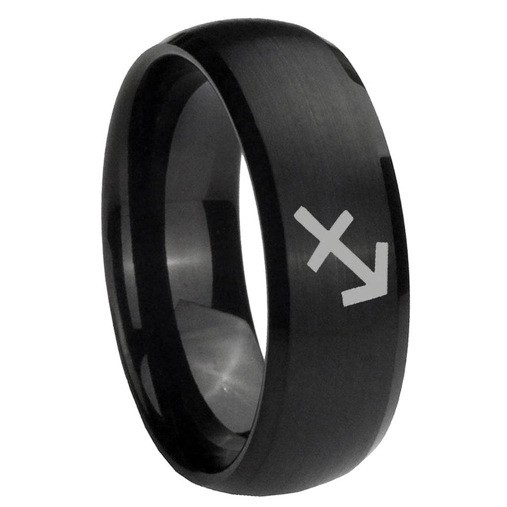 8MM Sagittarius Zodiac Dome Brush Black Tungsten Engraved Ring