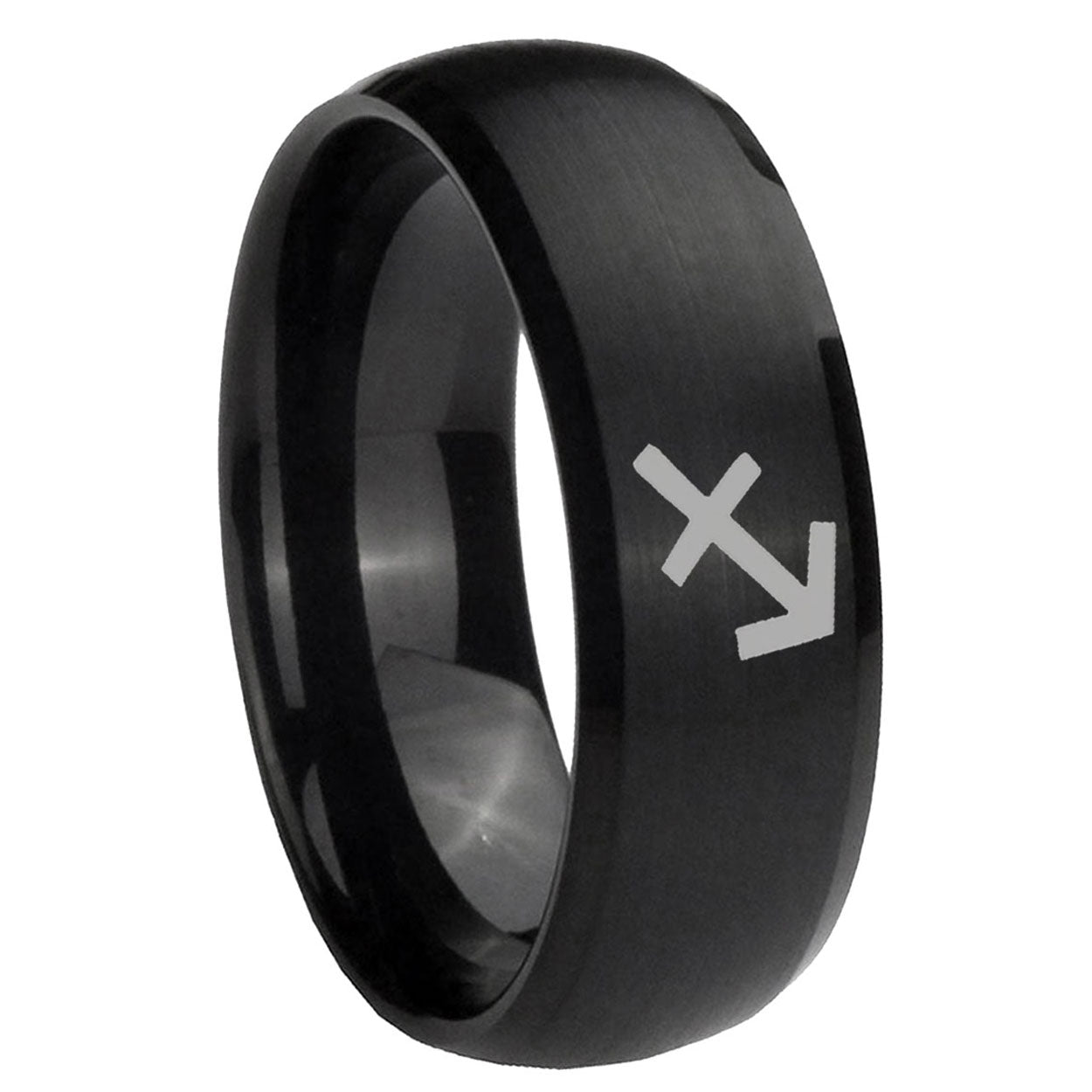 8MM Sagittarius Zodiac Dome Brush Black Tungsten Engraved Ring