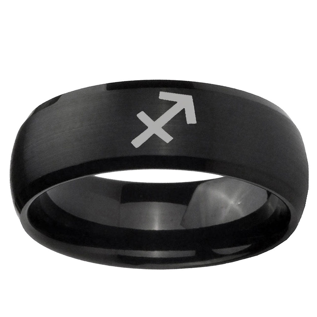 5MMSagittarius Zodiac Dome Brush Black Tungsten Engraved Ring