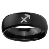 10mm Sagittarius Zodiac Dome Brush Black Tungsten Carbide Mens Engagement Ring