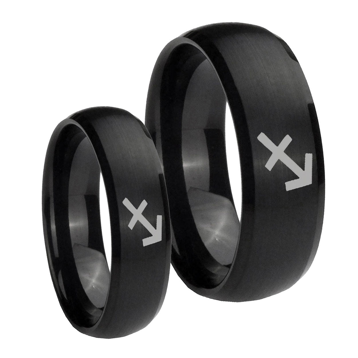 Sagittarius Zodiac Dome Brush Black Tungsten Couple Rings