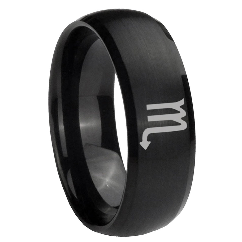 8MM Scorpio Horoscope Dome Brush Black Tungsten Ring