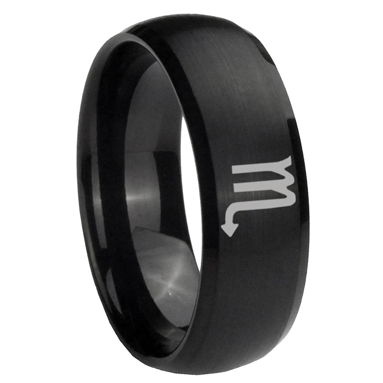 8MM Scorpio Horoscope Dome Brush Black Tungsten Ring