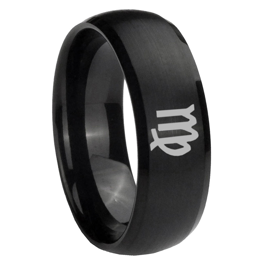 8MM Virgo Zodiac Dome Brush Black Tungsten Mens Bands Ring