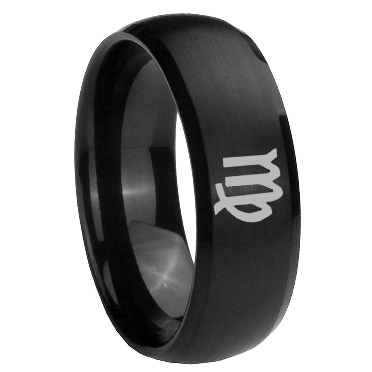 10mm Virgo Zodiac Dome Brush Black Tungsten Carbide Men's Promise Rings
