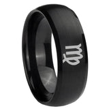 8mm Virgo Zodiac Dome Brush Black Tungsten Carbide Mens Bands Ring
