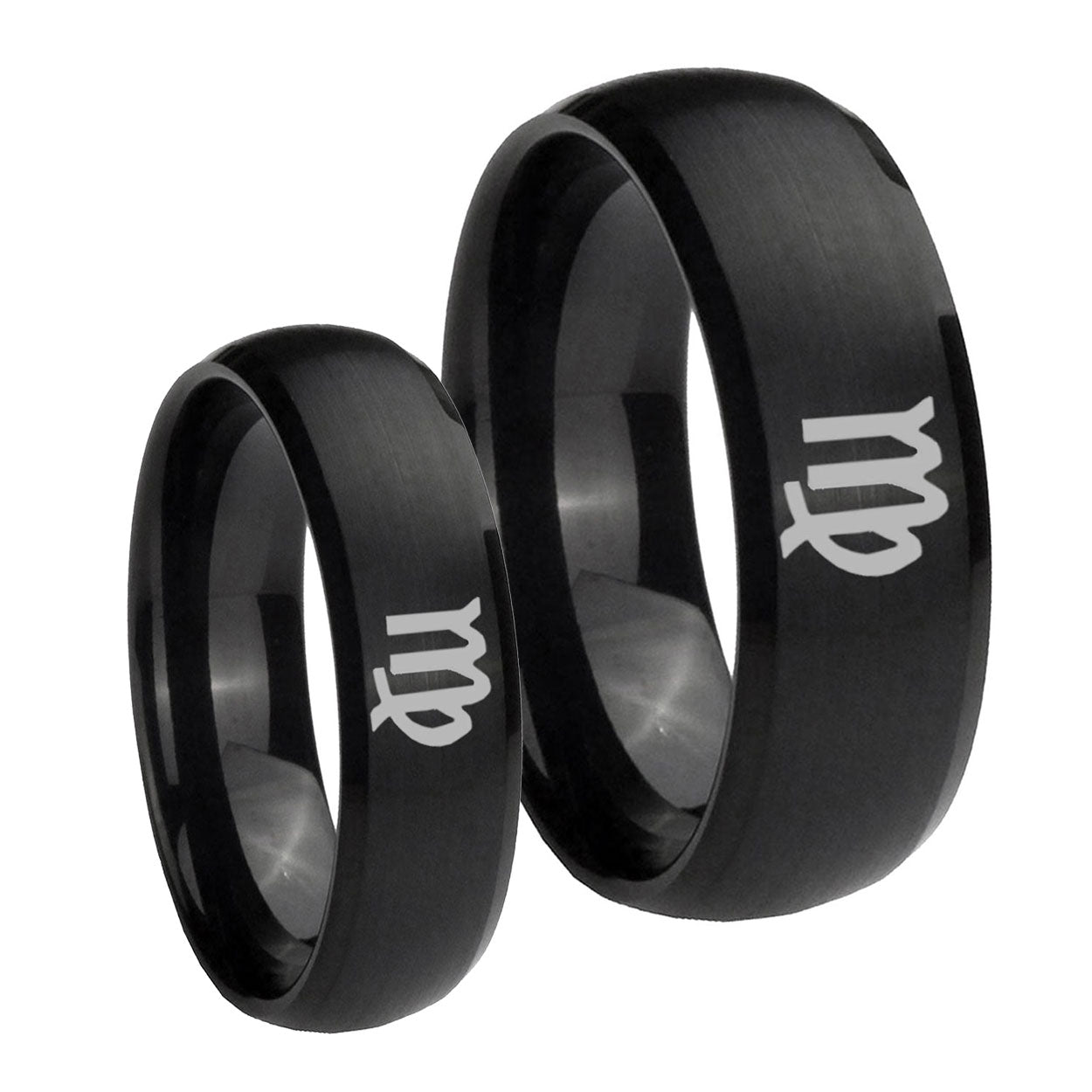 Virgo Zodiac Dome Brush Black Tungsten His And Hers Ring