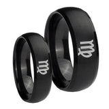 His Hers Virgo Zodiac Dome Brush Black Tungsten Men's Engagement Band Set
