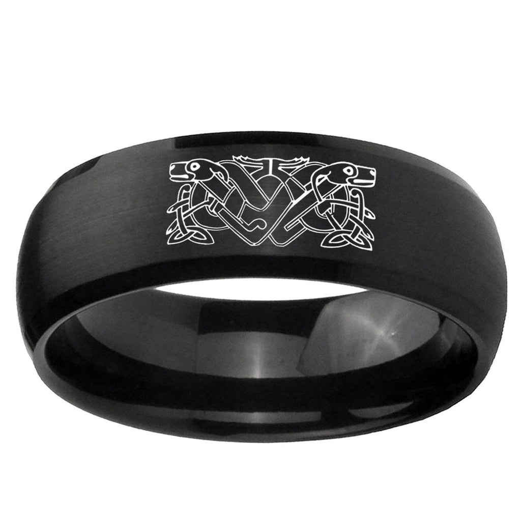 10mm Celtic Dog Dome Brush Black Tungsten Ring