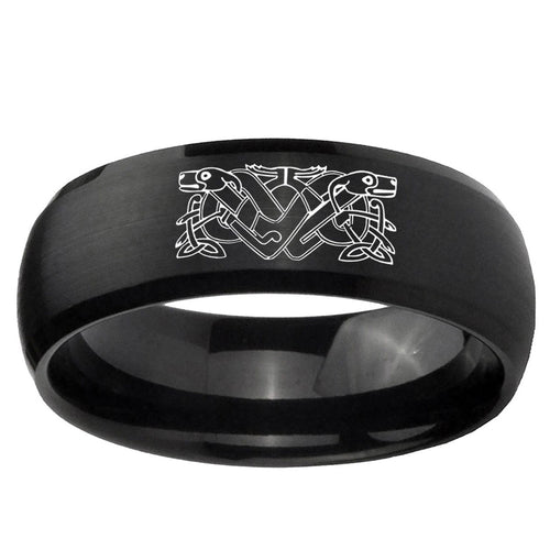 10mm Celtic Dog Dome Brush Black Tungsten Ring