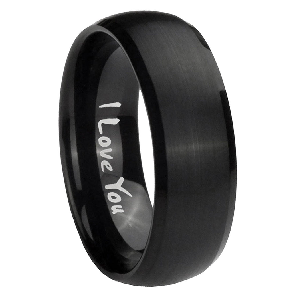8MM I Love You Dome Brush Black Tungsten Wedding Engraving Ring