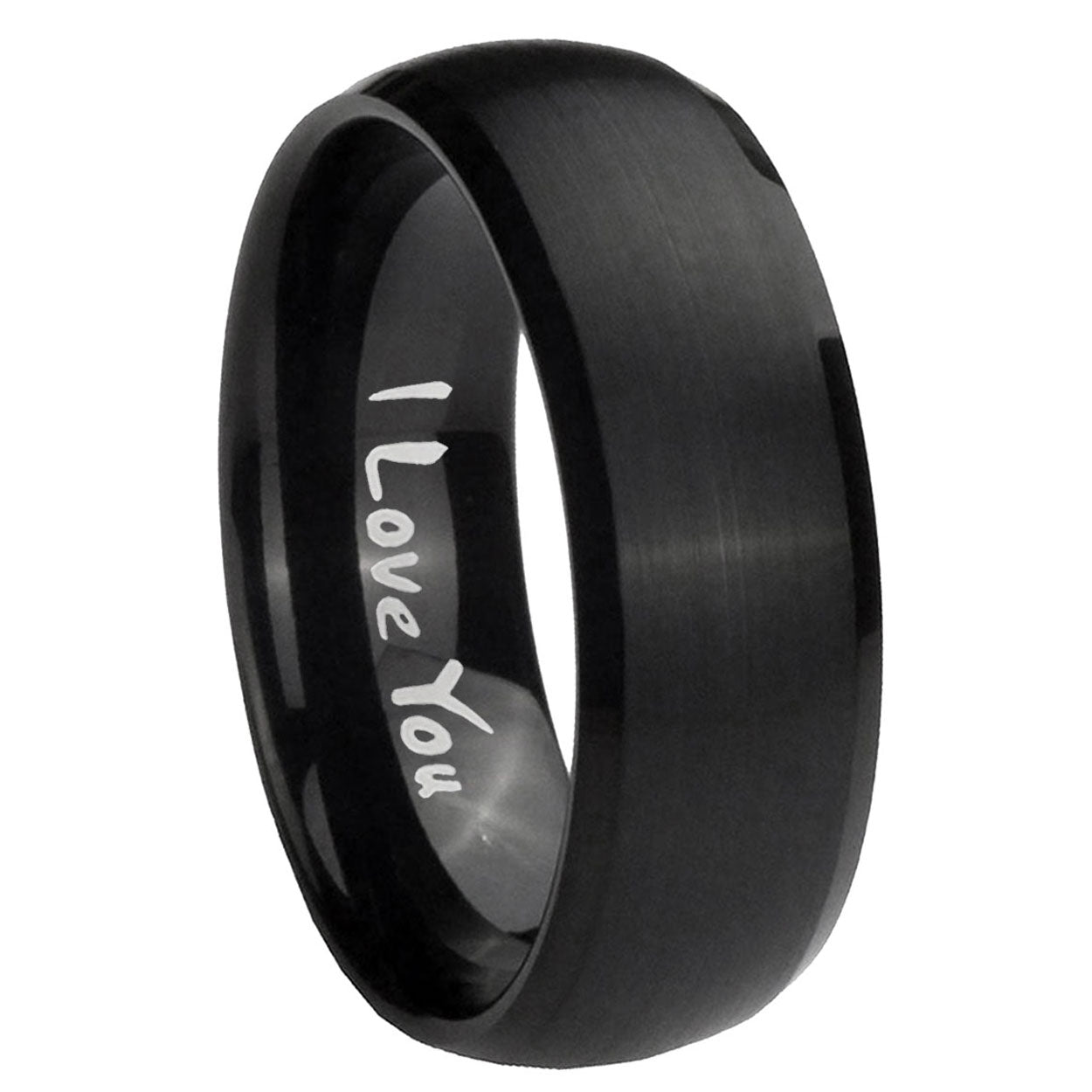 8MM I Love You Dome Brush Black Tungsten Wedding Engraving Ring