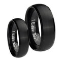 I Love You Dome Brush Black Tungsten Wedding Ring Sets