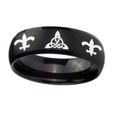 8mm-Celtic-Triangle-Fleur-De-Lis-Dome-Brush-Black-Tungsten-Men's-Wedding-Band