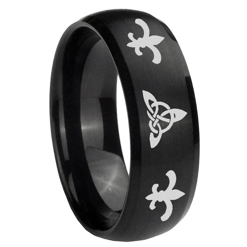 10mm Celtic Triangle Fleur Delis Dome Brush Black Tungsten Wedding Band Ring