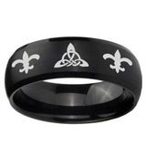 5, 8mm Celtic Triangle Fleur-De-Lis Dome Brush Black Tungsten Men's Wedding Band