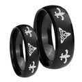 Celtic Triangle Fleur De Lis Dome Brush Black Tungsten Mens Set Ring
