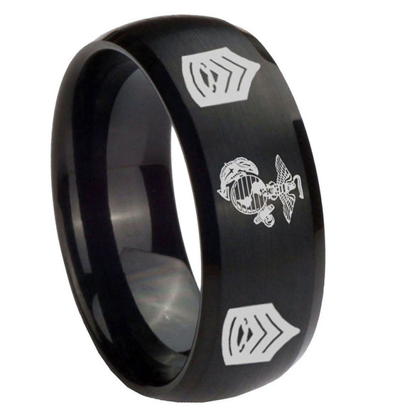 10mm-Marine-Army-Sergeant-Dome-Brush-Black-Tungsten-Carbide-Mens-Bands-Ring
