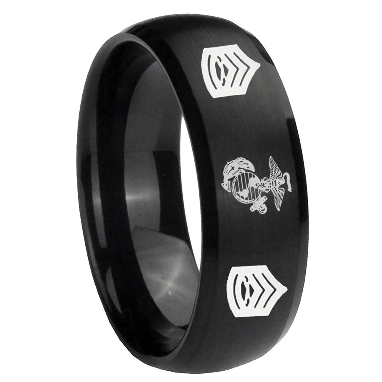 10mm Marine Army Sergeant Dome Brush Black Tungsten Carbide Mens Bands Ring