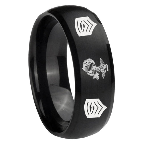 10mm Marine Army Sergeant Dome Brush Black Tungsten Carbide Mens Bands Ring