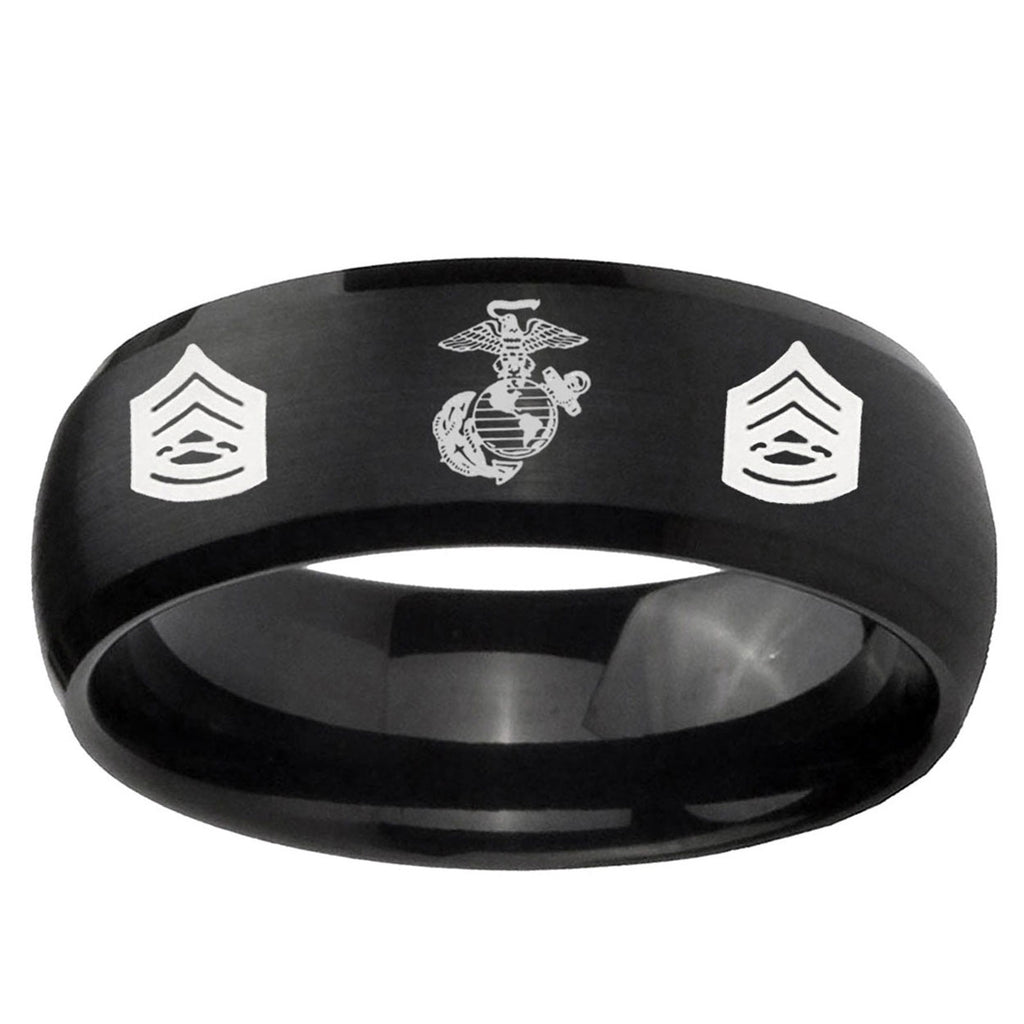 10mm Marine Army Sergeant Dome Brush Black Tungsten Carbide Mens Bands Ring