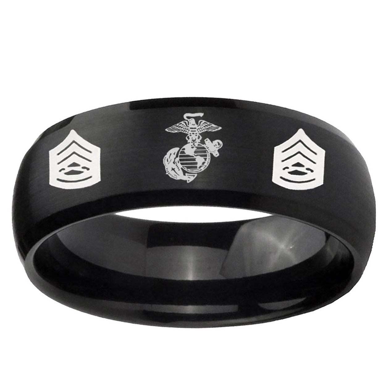 10mm Marine Army Sergeant Dome Brush Black Tungsten Carbide Mens Bands Ring