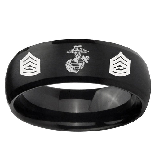 10mm Marine Army Sergeant Dome Brush Black Tungsten Carbide Mens Bands Ring