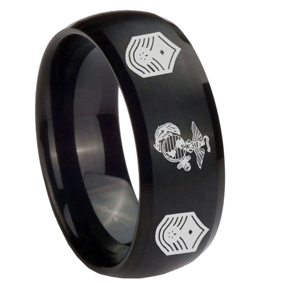 8mm-Marine-Chief-Master-Sergeant--Dome-Brush-Black-Tungsten-Carbide-Mens-Ring-Engraved