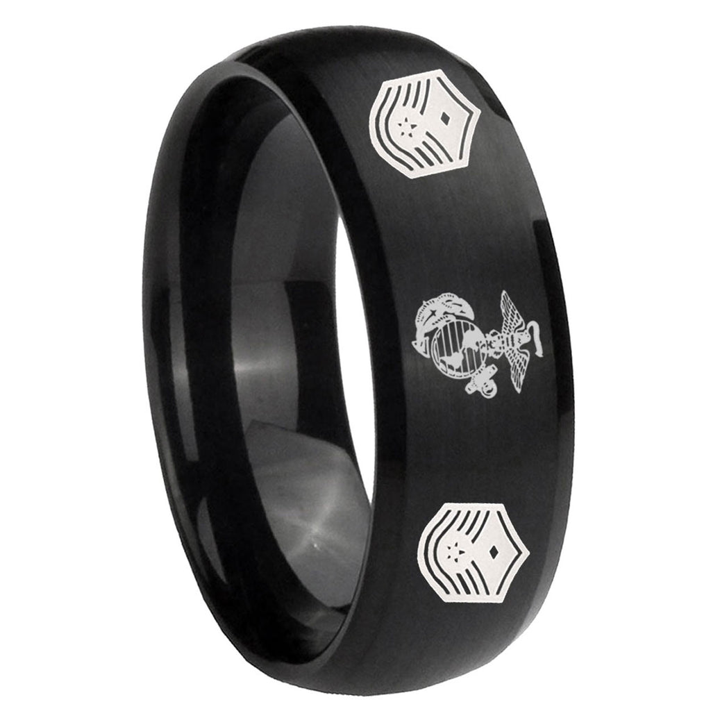 8MM Marine Chief Master Sergeant Dome Brush Black Tungsten Ring