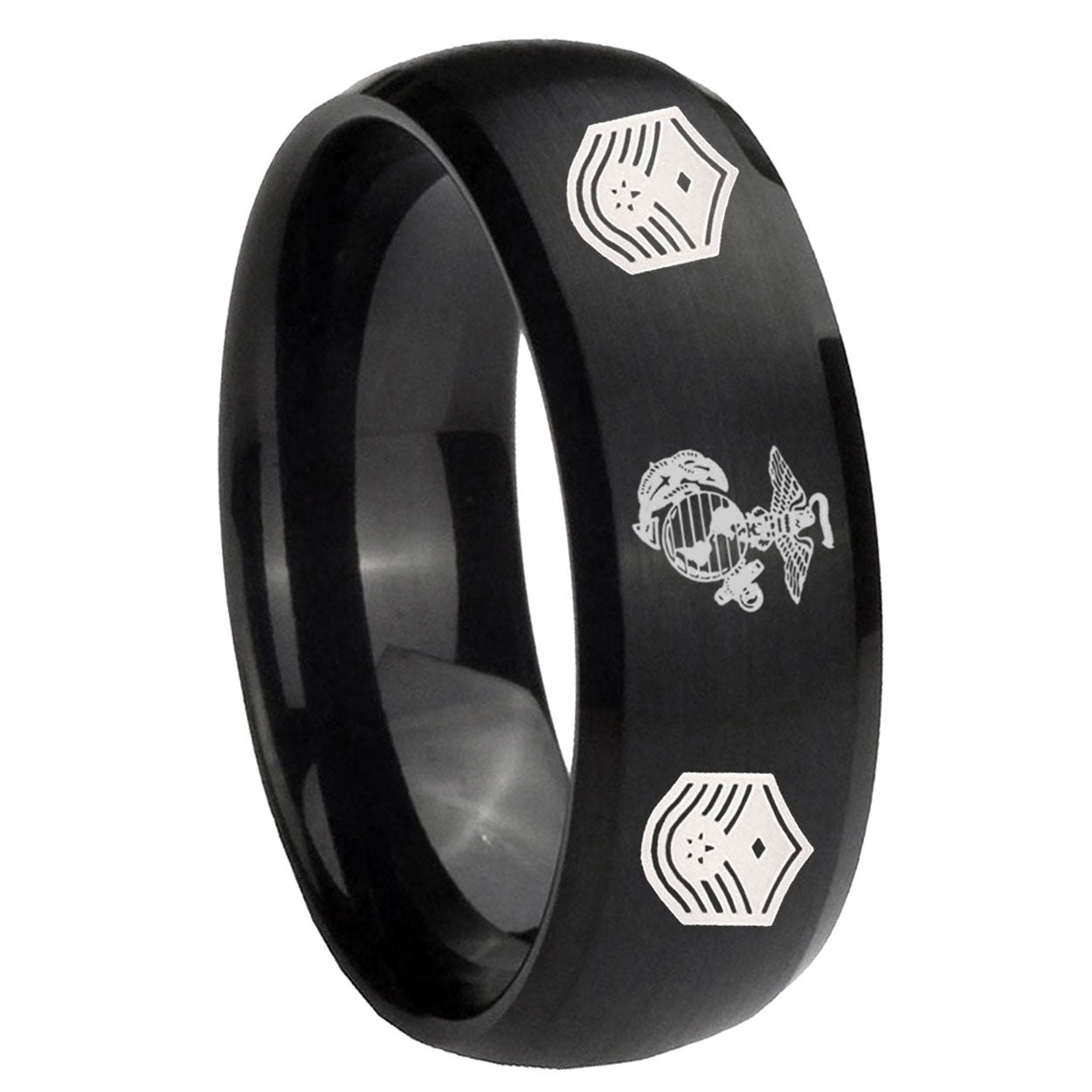 8MM Marine Chief Master Sergeant Dome Brush Black Tungsten Ring