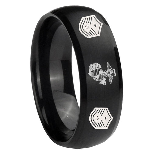 10mm Marine Chief Master Sergeant Dome Brush Black Tungsten Carbide Promise Ring