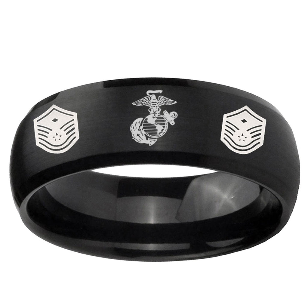 10mm Marine Chief Master Sergeant Dome Brush Black Tungsten Carbide Promise Ring
