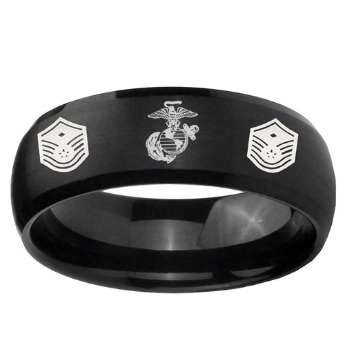 10mm Marine Chief Master Sergeant Dome Brush Black Tungsten Carbide Promise Ring