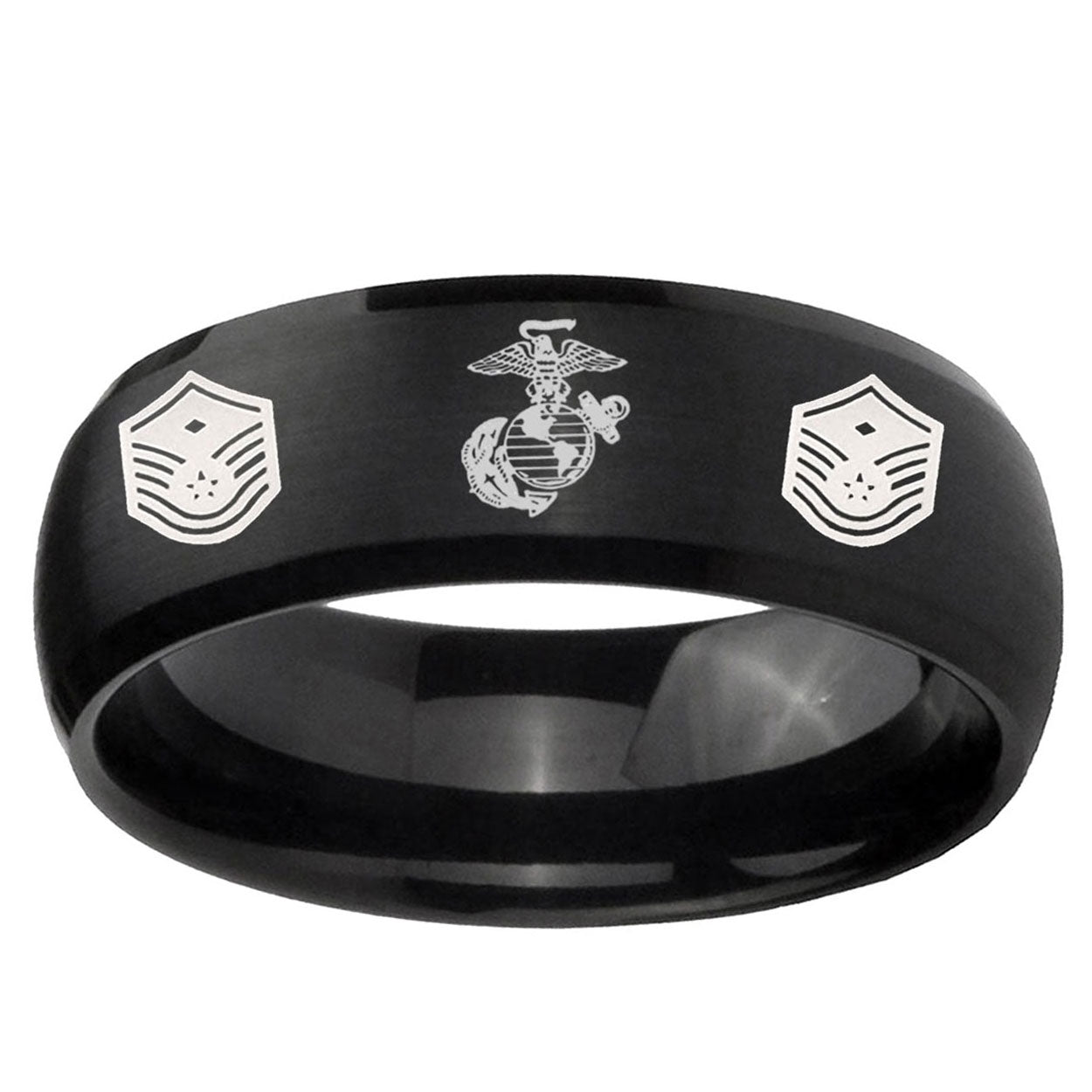 5MMMarine Chief Master Sergeant Dome Brush Black Tungsten Ring