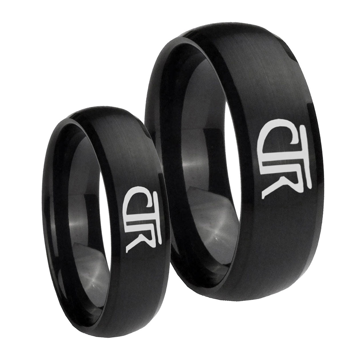 CTR Dome Brush Black Tungsten Couple Rings