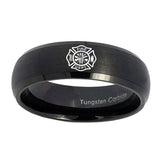 8mm-Fire-Department-Dome-Brush-Black-Tungsten-Carbide-Mens-Wedding-Ring