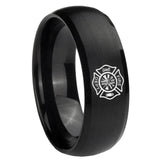 8mm Fire Department Dome Brush Black Tungsten Carbide Mens Wedding Ring