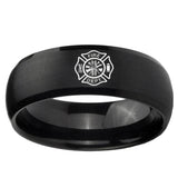 5, 8mm Fire Department Dome Brush Black Tungsten Ring
