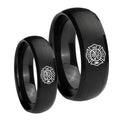 Fire Department Dome Brush Black Tungsten Wedding Ring Set
