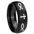 10mm Fish & Cross Dome Brush Black Tungsten Carbide Promise Ring
