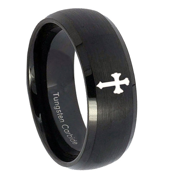 10mm-Flat-Christian-Cross-Dome-Brush-Black-Tungsten-Carbide-Rings-for-Men