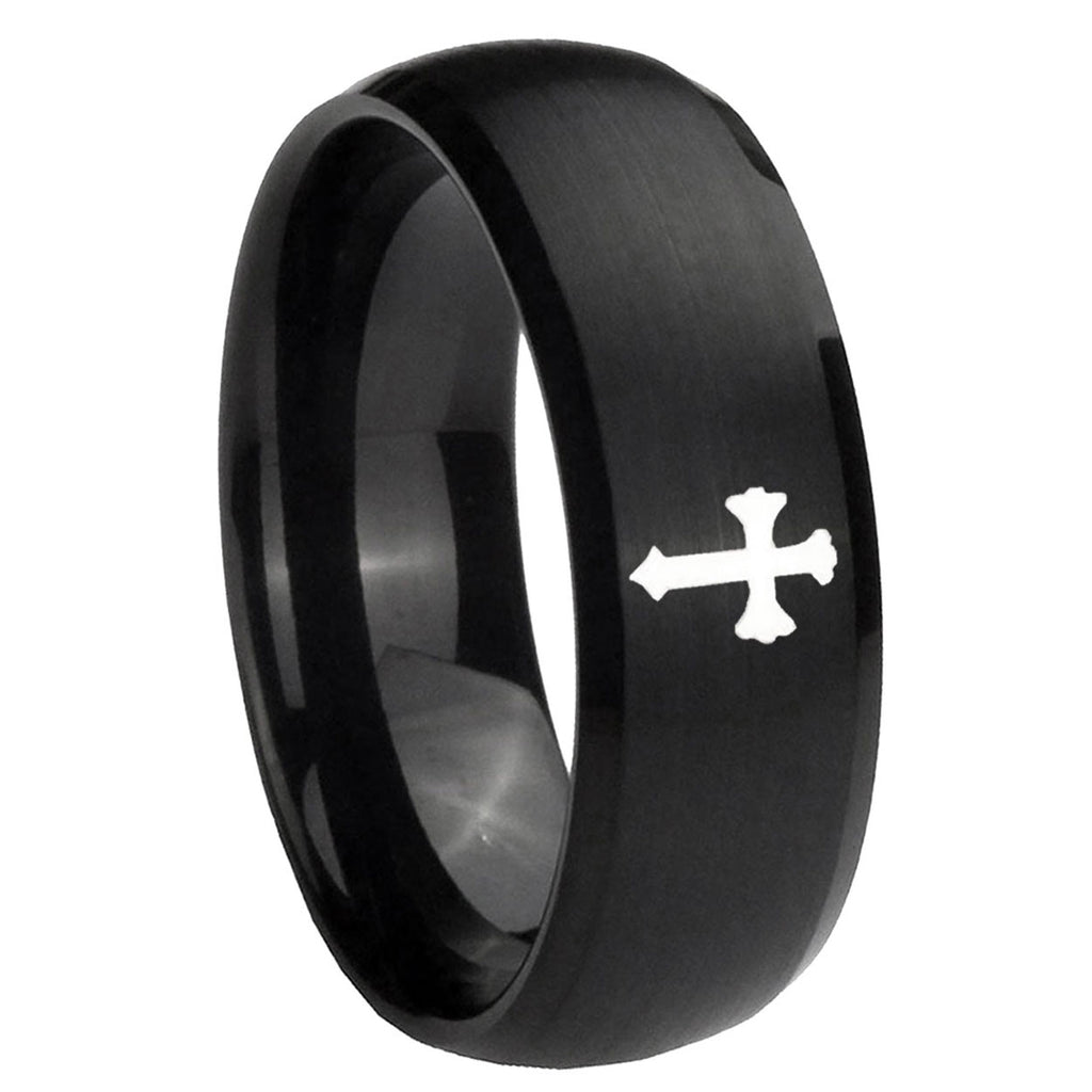 10mm Flat Christian Cross Dome Brush Black Tungsten Carbide Rings for Men