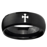 5, 8mm Flat Christian Cross Dome Brush Black Tungsten Ring