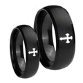 Flat Christian Cross Dome Brush Black Tungsten Mens Set Ring