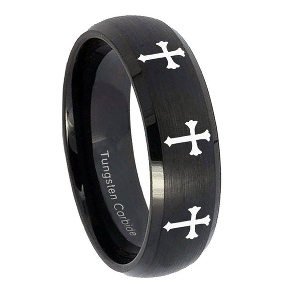 8mm-Multiple-Christian-Cross-Dome-Brush-Black-Tungsten-Wedding-Band-Mens
