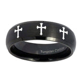 10mm-Multiple-Christian-Cross-Dome-Brush-Black-Tungsten-Custom-Mens-Ring