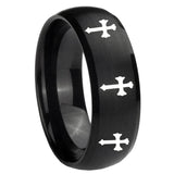 8mm Multiple Christian Cross Dome Brush Black Tungsten Wedding Band Mens