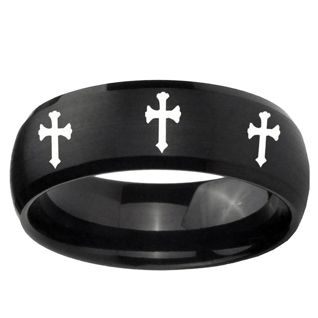 5MMMultiple Christian Cross Dome Brush Black Tungsten Mens Band