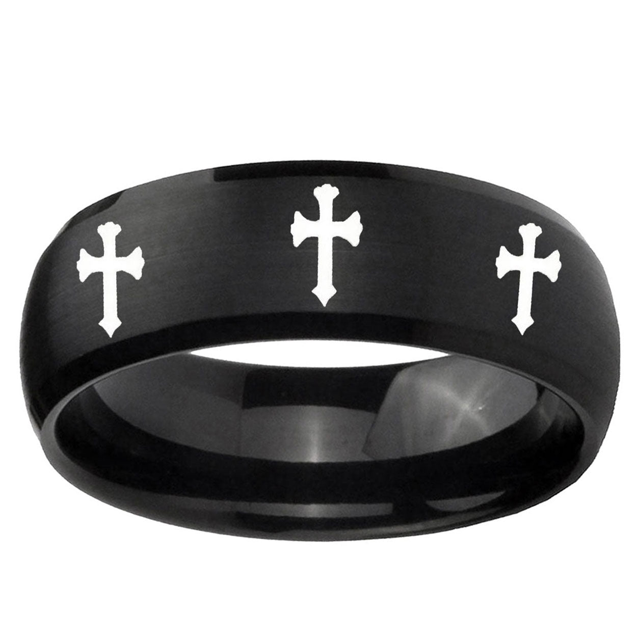 5MMMultiple Christian Cross Dome Brush Black Tungsten Mens Band