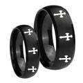 Multiple Christian Cross Dome Brush Black Tungsten Wedding Ring Sets